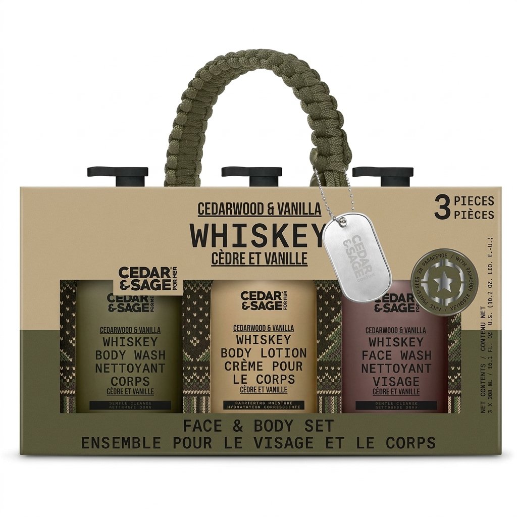Cedar and Sage Whiskey Face and Body Set