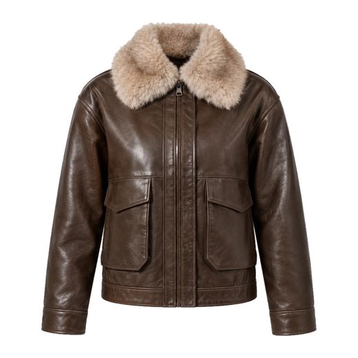 Women's Leather Jacket with Faux Fur Collar