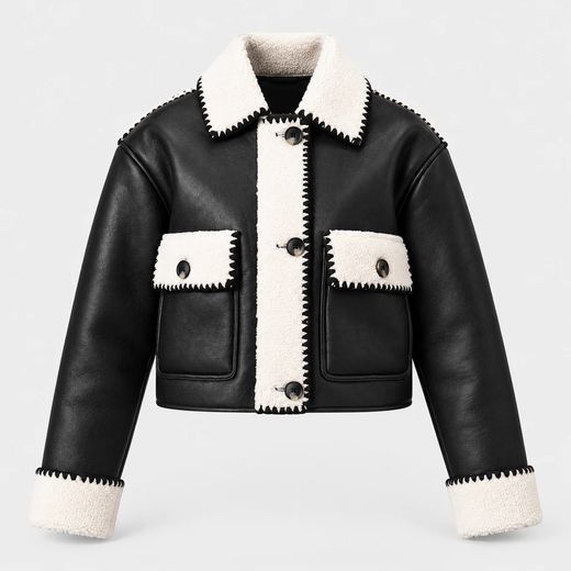 Women's Leather Jacket with Shearling Collar