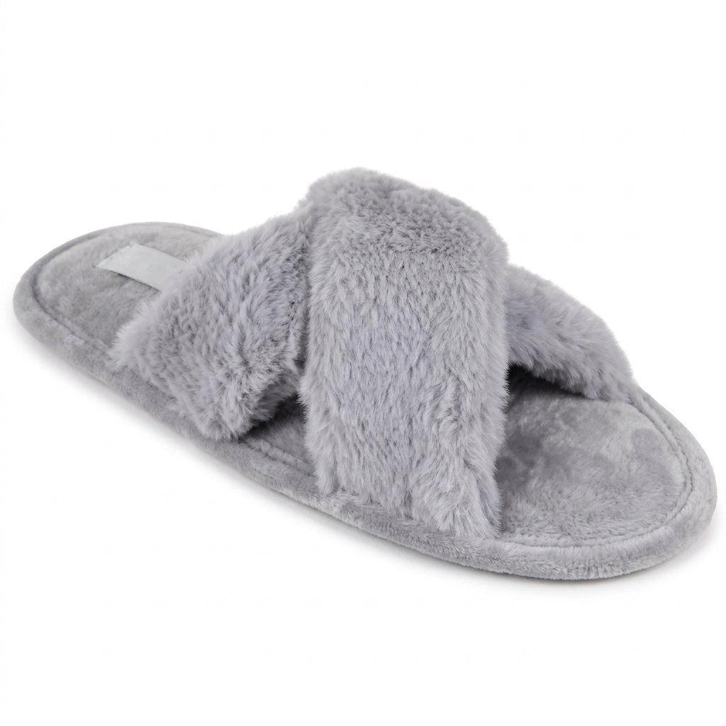 Women's Faux Fur Cross-Band Slipper